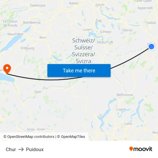 Chur to Puidoux map