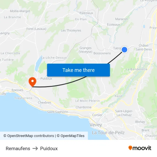 Remaufens to Puidoux map