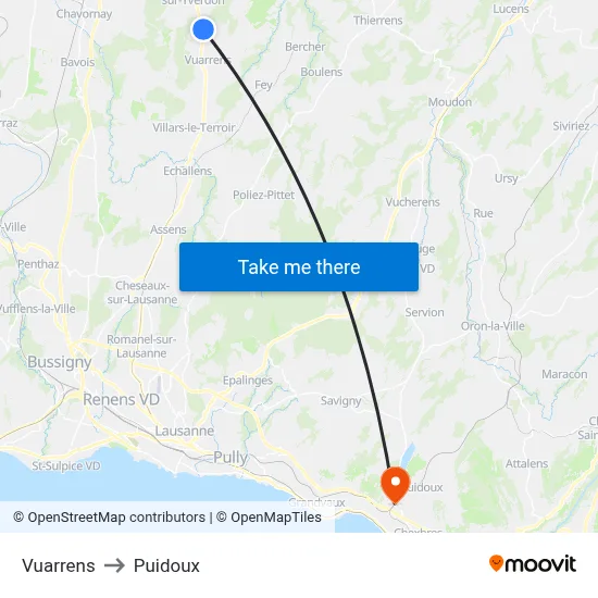 Vuarrens to Puidoux map