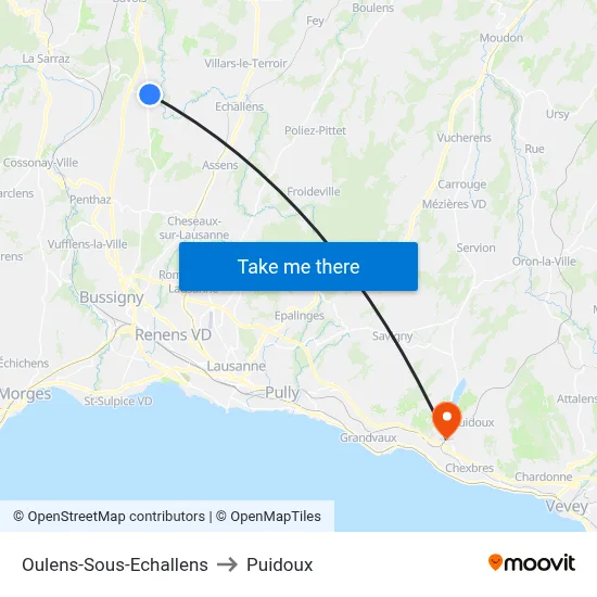 Oulens-Sous-Echallens to Puidoux map