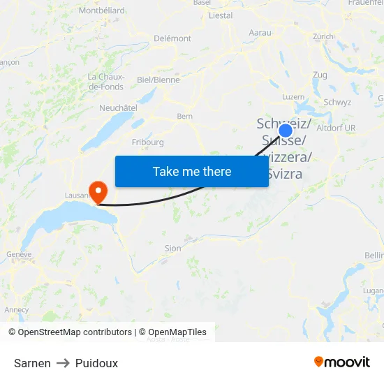 Sarnen to Puidoux map