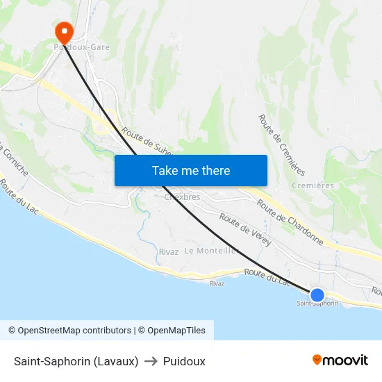 Saint-Saphorin (Lavaux) to Puidoux map