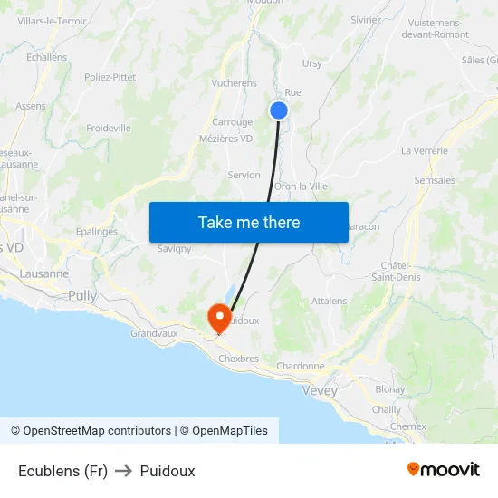 Ecublens (Fr) to Puidoux map