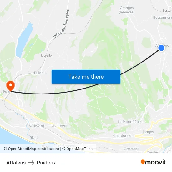 Attalens to Puidoux map