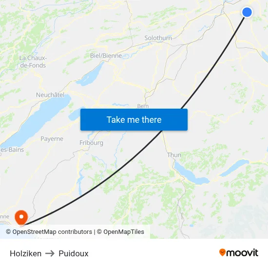 Holziken to Puidoux map