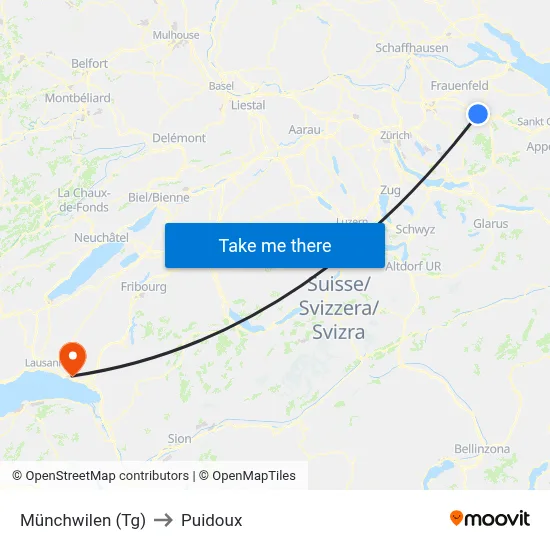 Münchwilen (Tg) to Puidoux map