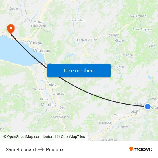 Saint-Léonard to Puidoux map
