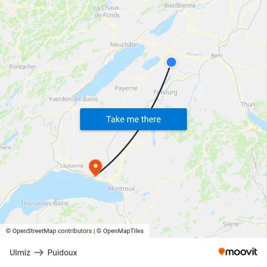 Ulmiz to Puidoux map