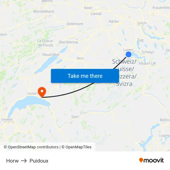 Horw to Puidoux map