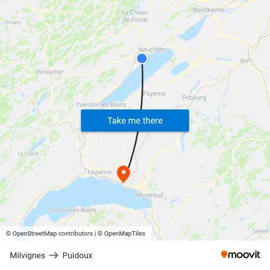 Milvignes to Puidoux map