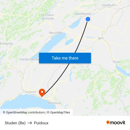 Studen (Be) to Puidoux map