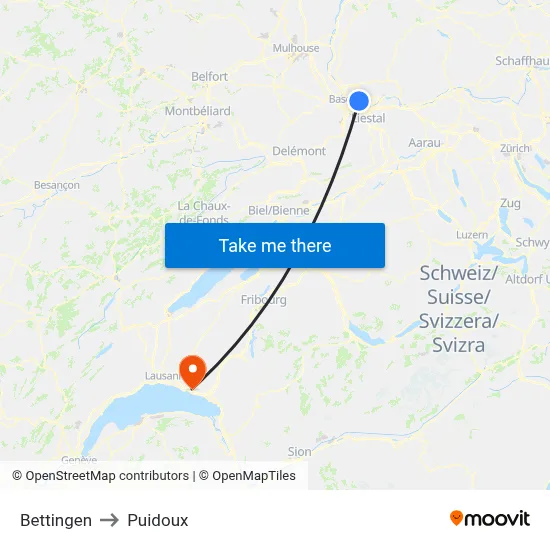 Bettingen to Puidoux map