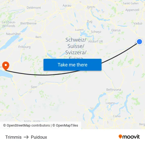 Trimmis to Puidoux map