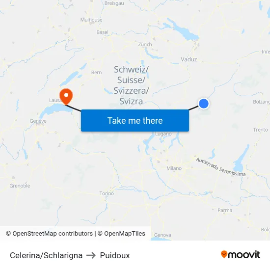 Celerina/Schlarigna to Puidoux map