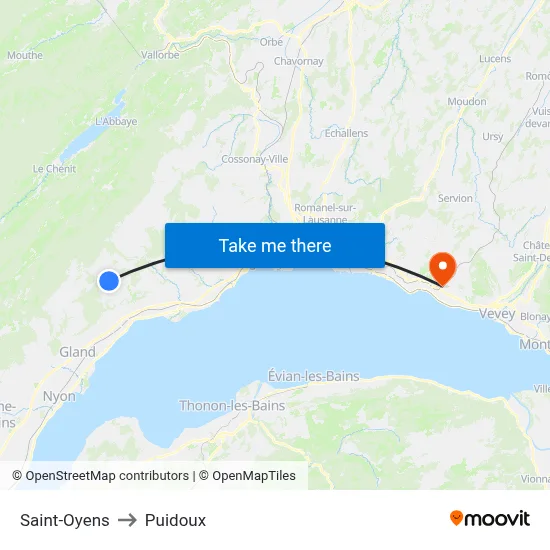 Saint-Oyens to Puidoux map