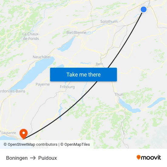 Boningen to Puidoux map
