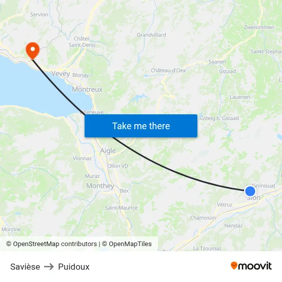 Savièse to Puidoux map
