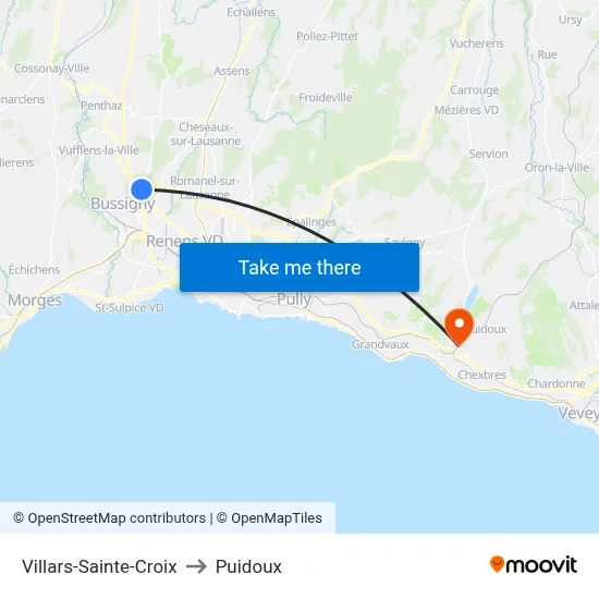 Villars-Sainte-Croix to Puidoux map