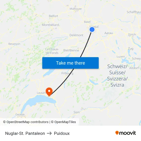 Nuglar-St. Pantaleon to Puidoux map