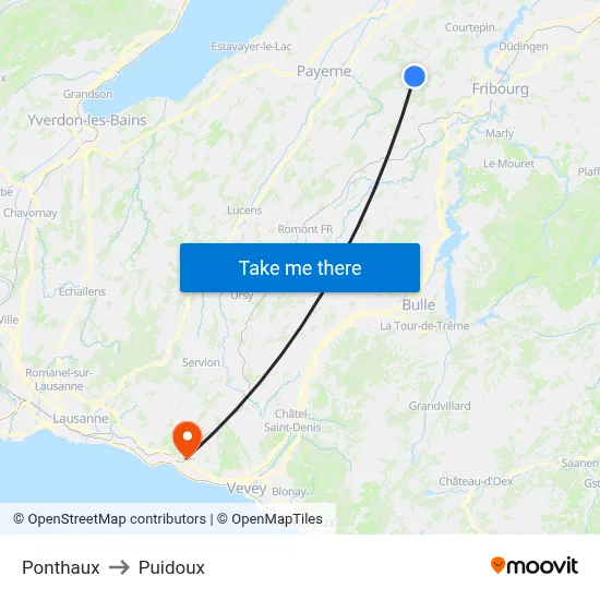 Ponthaux to Puidoux map
