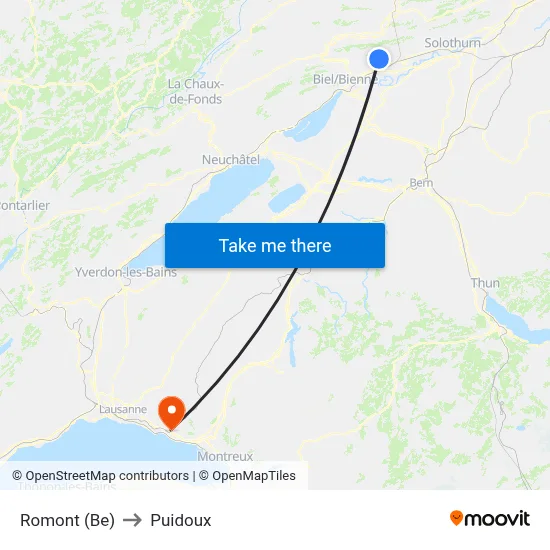 Romont (Be) to Puidoux map