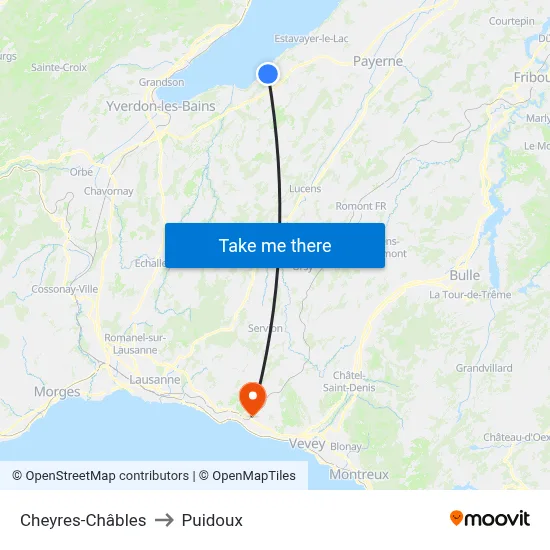 Cheyres-Châbles to Puidoux map