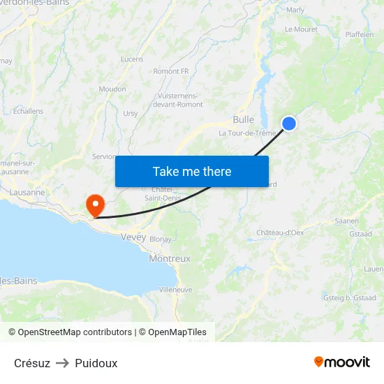 Crésuz to Puidoux map