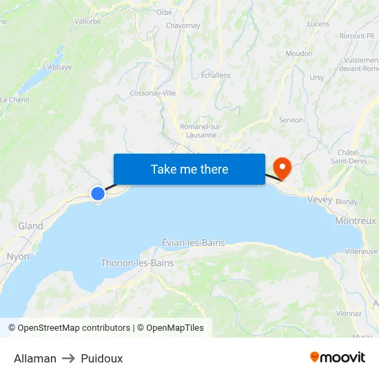 Allaman to Puidoux map