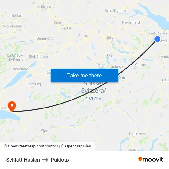 Schlatt-Haslen to Puidoux map