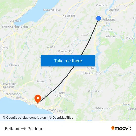 Belfaux to Puidoux map