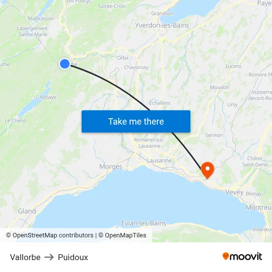 Vallorbe to Puidoux map
