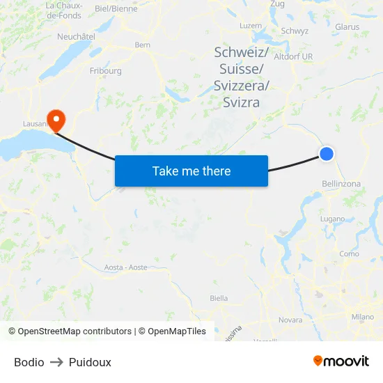 Bodio to Puidoux map