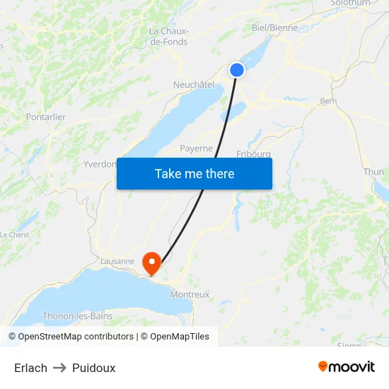 Erlach to Puidoux map