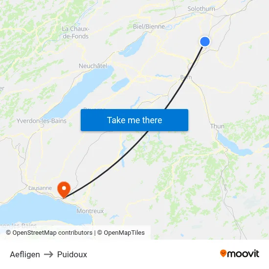 Aefligen to Puidoux map
