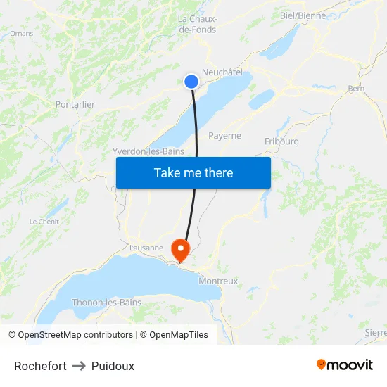 Rochefort to Puidoux map