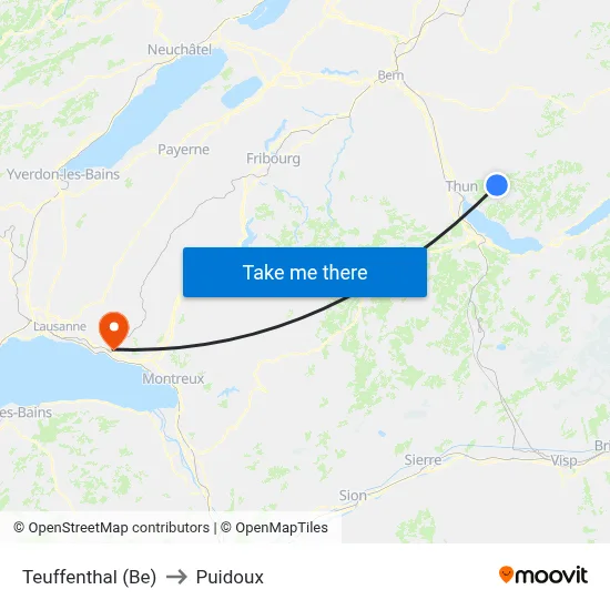 Teuffenthal (Be) to Puidoux map