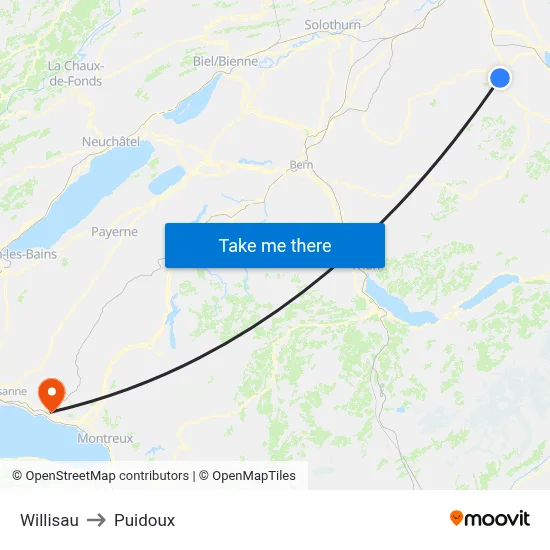 Willisau to Puidoux map