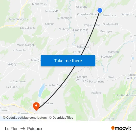Le Flon to Puidoux map