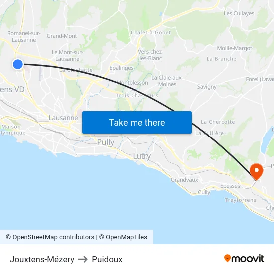 Jouxtens-Mézery to Puidoux map