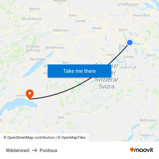 Wädenswil to Puidoux map