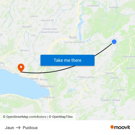 Jaun to Puidoux map
