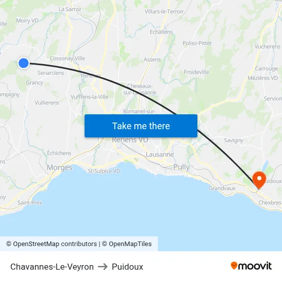Chavannes-Le-Veyron to Puidoux map