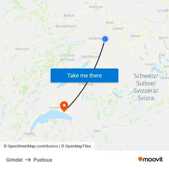 Grindel to Puidoux map