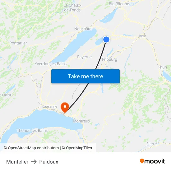 Muntelier to Puidoux map