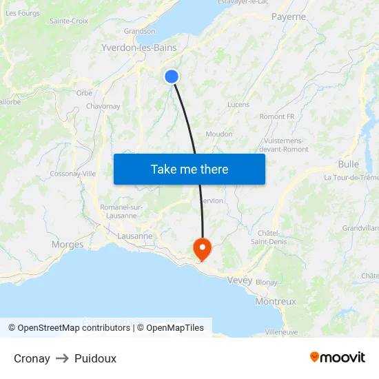 Cronay to Puidoux map