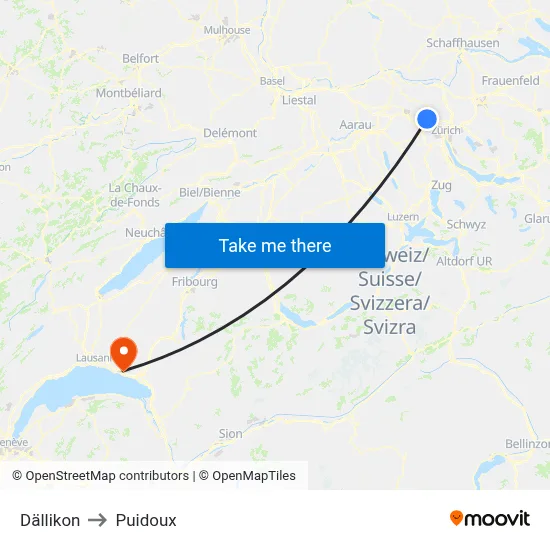 Dällikon to Puidoux map