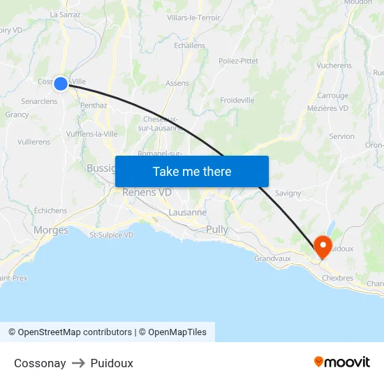 Cossonay to Puidoux map