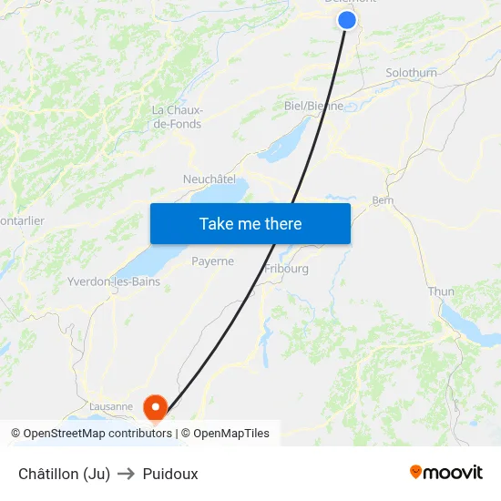 Châtillon (Ju) to Puidoux map