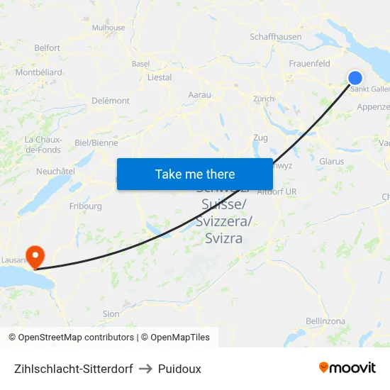 Zihlschlacht-Sitterdorf to Puidoux map