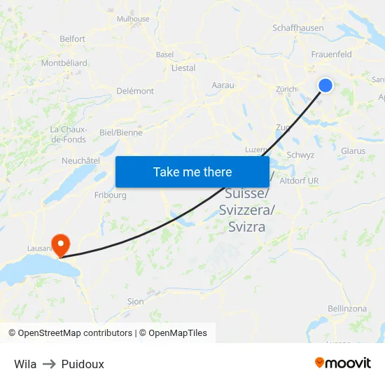 Wila to Puidoux map